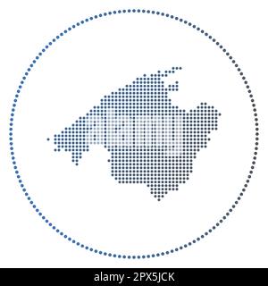 Majorca digital badge. Dotted style map of Majorca in circle. Tech icon of the island with graduated dots. Cool vector illustration. Stock Vector