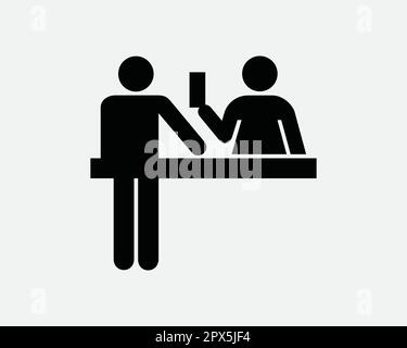 Ticket Counter Icon. Reception Service Travel Office Desk Person Registration Reservation Sign Symbol Artwork Graphic Illustration Clipart Vector Stock Vector