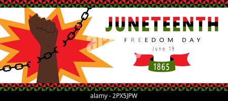 A Banner With A Raised Fist Breaking Chains. The Symbol Of The African American Independence Day. Juneteenth Freedom Day. Vector Illustration On A Whi Stock Vector