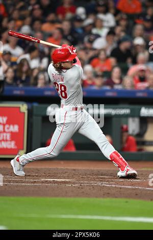 Philadelphia Phillies first baseman Alec Bohm, left, yawns as he ...