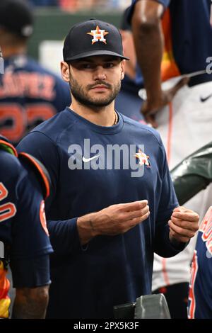 Houston Astros pitcher Lance McCullers Jr. waits to talk with the media  Saturday, June 17, 2023, in Houston. McCullers Jr. had surgery on his  pitching arm earlier this week and looks to