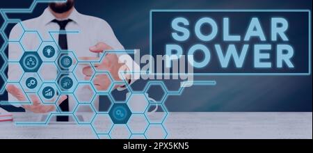 Text caption presenting Solar Power, Conceptual photo the electricity produced by using the energy from the sun Stock Photo