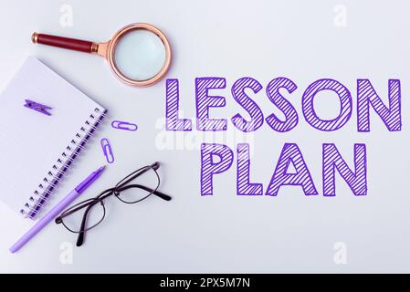 Conceptual caption Lesson Plan, Business idea a teacher's detailed description of the course of instruction Stock Photo