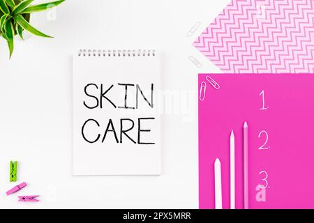 Handwriting text Skin Care, Business idea things that you do or use to keep your skin healthy and attractive Stock Photo