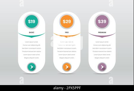 Simple subscription pricing comparison table template design Stock Vector