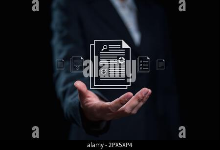 Data document analysis chart on laptop technology Stock Photo