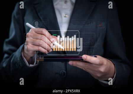document paper on smartphone screen. Virtual screen document icon showing on smartphone Stock Photo
