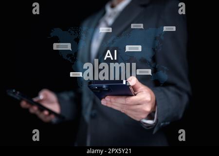 Human life with Artificial Intelligence, Data in computer technology Stock Photo