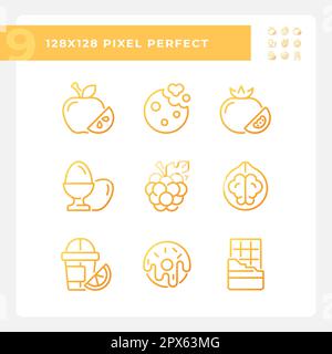 Food shopping pixel perfect gradient linear vector icons set Stock Vector