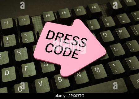 Sign displaying Dress Code, Word for an accepted way of dressing for a particular occasion or group Stock Photo