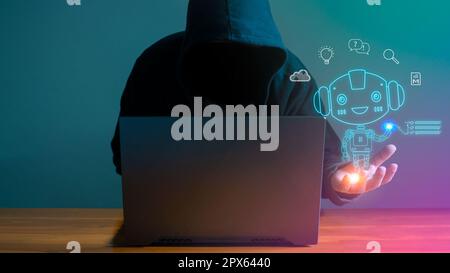 Hackers are stealing data from internet network using AI. Data protection concept, illegal use of AI Stock Photo
