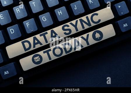 Sign displaying Data Sync, Word Written on data that is continuously generated by different sources Stock Photo