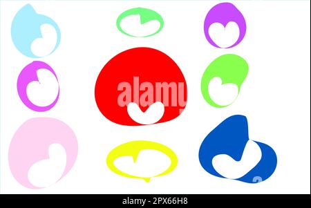 A set of 9 multi-colored hearts of blots, red, green, pink, violet and blue heart. Hearts-balls. Vector illustration. Stock Vector