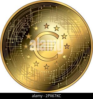 European EURO cryptocurrency fantasy gold token, vector illustration Stock Vector