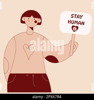 Person standing and holding Placard or Banner Stock Vector