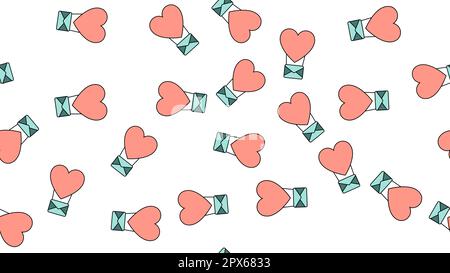 Texture endless seamless pattern from flat icons of balloons and envelopes of love items for the feast of love Valentine's Day February 14 or March 8 Stock Vector
