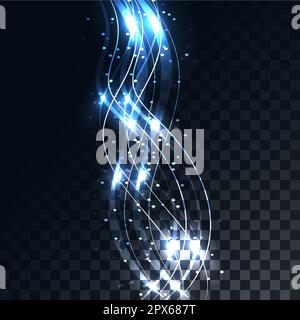 Blue lines abstract energetic magical electric magic waves on a translucent dark squared gray background of squares. Vector illustration. Stock Vector
