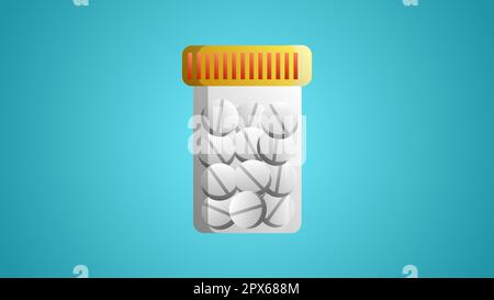 Medical white plastic jar for round tablets with medicines for the treatment of diseases on a blue background. Stock Vector