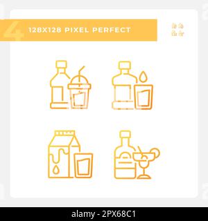 Bottled beverages pixel perfect gradient linear vector icons set Stock Vector