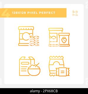 Packaged products pixel perfect gradient linear vector icons set Stock Vector