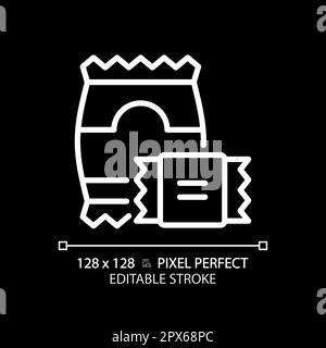 Snacks pixel perfect white linear icon for dark theme Stock Vector