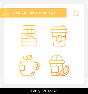Drinks and desserts pixel perfect gradient linear vector icons set Stock Vector