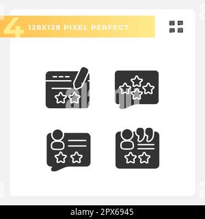 Leave comments with feedbacks pixel perfect black glyph icons set on white space Stock Vector