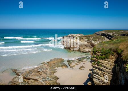 As Catedrais beach - Beach of the Cathedrals - in Galicia, Spain. Cliffs and ocean view Stock Photo