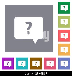 Rounded square help chat bubble solid flat icons on simple color square backgrounds Stock Vector
