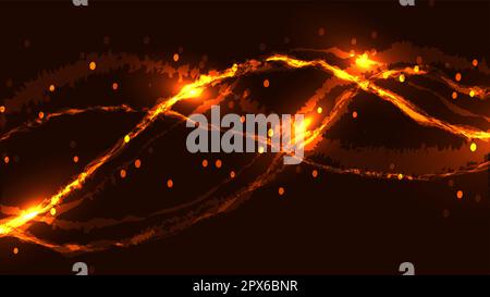 Abstract red energy glowing bright fire colored mottled neon burning magical beautiful figure pattern from the bands of waves of lines of bends of the Stock Vector