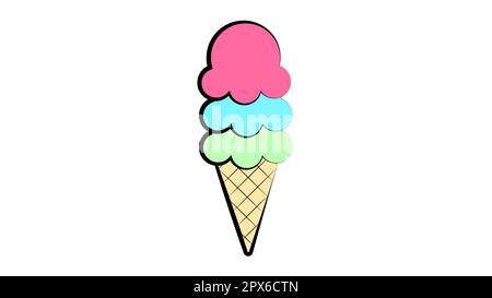 Melting ice cream balls in the waffle cone isolated on white background ...