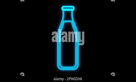 lemonade, cola in a glass bottle on a black background, vector illustration, neon. neon sign in blue, fast food and coffee shop decoration. bright sig Stock Vector