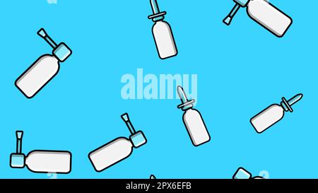 Seamless pattern endless texture of white medical medicinal pharmaceutical nasal drops for a nose on a blue background. Vector illustration. Stock Vector