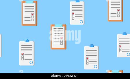 Seamless pattern texture of endless repeating paper sheets of paper contracts with tablets for papers on blue background. Vector illustration. Stock Vector