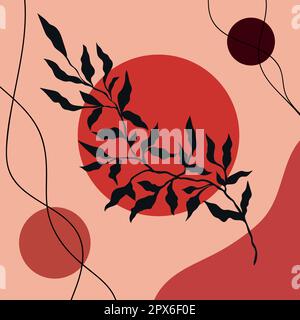 Abstract botanical background with shapes and lines in red and black colors. Concept vector art Stock Vector