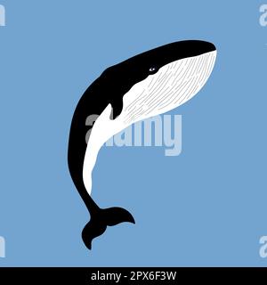 A hand drawn whale on blue background. Ocean and sea life theme. Hand drawn artwork. Stock Vector