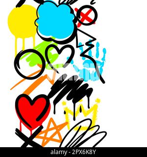 Pattern with graffiti symbols. Cartoon abstract grunge creative image. Stock Vector