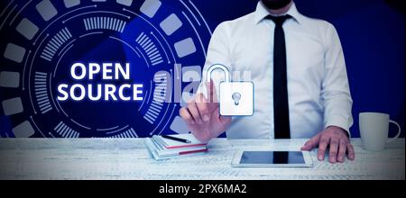 Sign displaying Open Source, Concept meaning denoting software which original source code freely available Stock Photo