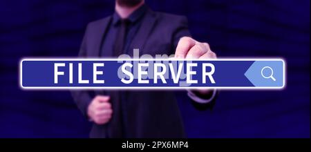 Sign displaying File Server, Business approach device which controls access to separately stored data Stock Photo