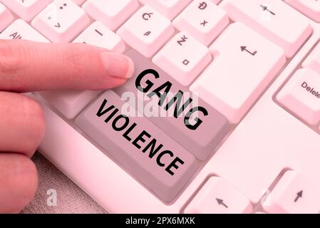 Conceptual display Gang Violence, Word Written on infringement of the laws caused by group of criminals and gangsters Stock Photo