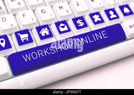 Handwriting text Workshop Online, Internet Concept room or building in which goods are manufactured repaired Stock Photo