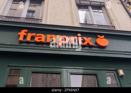 lyon , Aura France - 04 20 2023 : franprix supermarket logo brand and text sign for shop of food retail store in city center Stock Photo