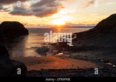Sandy beach on sunset in Bundoran town, Co Donegal, Ireland Stock Photo