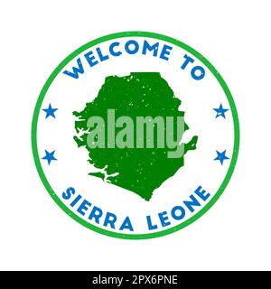 Welcome to Sierra Leone stamp. Grunge country round stamp with texture in French Blue color theme. Vintage style geometric Sierra Leone seal. Charming Stock Vector