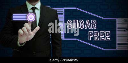 Conceptual display Sugar Free, Word Written on containing an artificial sweetening substance instead of sugar Stock Photo