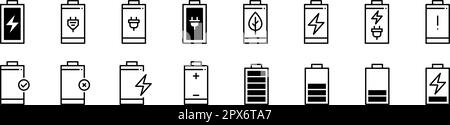 Battery charging and accumulator indicator. Pixel perfect, editable stroke line design icons Stock Vector