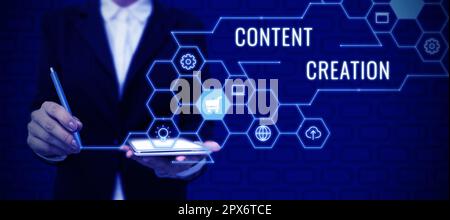 Text caption presenting Content Creation, Internet Concept contribution of information to any digital media Stock Photo