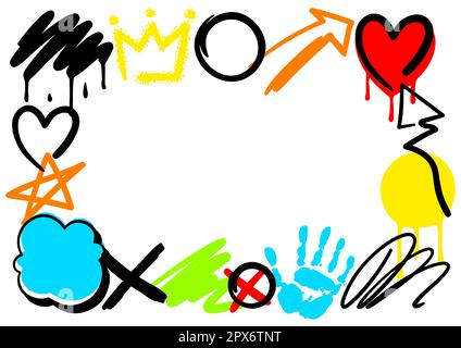 Frame with graffiti symbols. Cartoon abstract grunge creative image. Stock Vector
