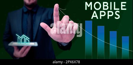 Text caption presenting Mobile Apps, Conceptual photo small programs are made to work on phones Stock Photo