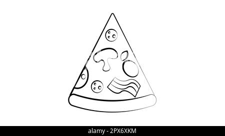 slice of pizza on a white background, vector illustration. triangular pizza stuffed with mushrooms, bacon and salami. appetizing pizza, high-calorie f Stock Vector